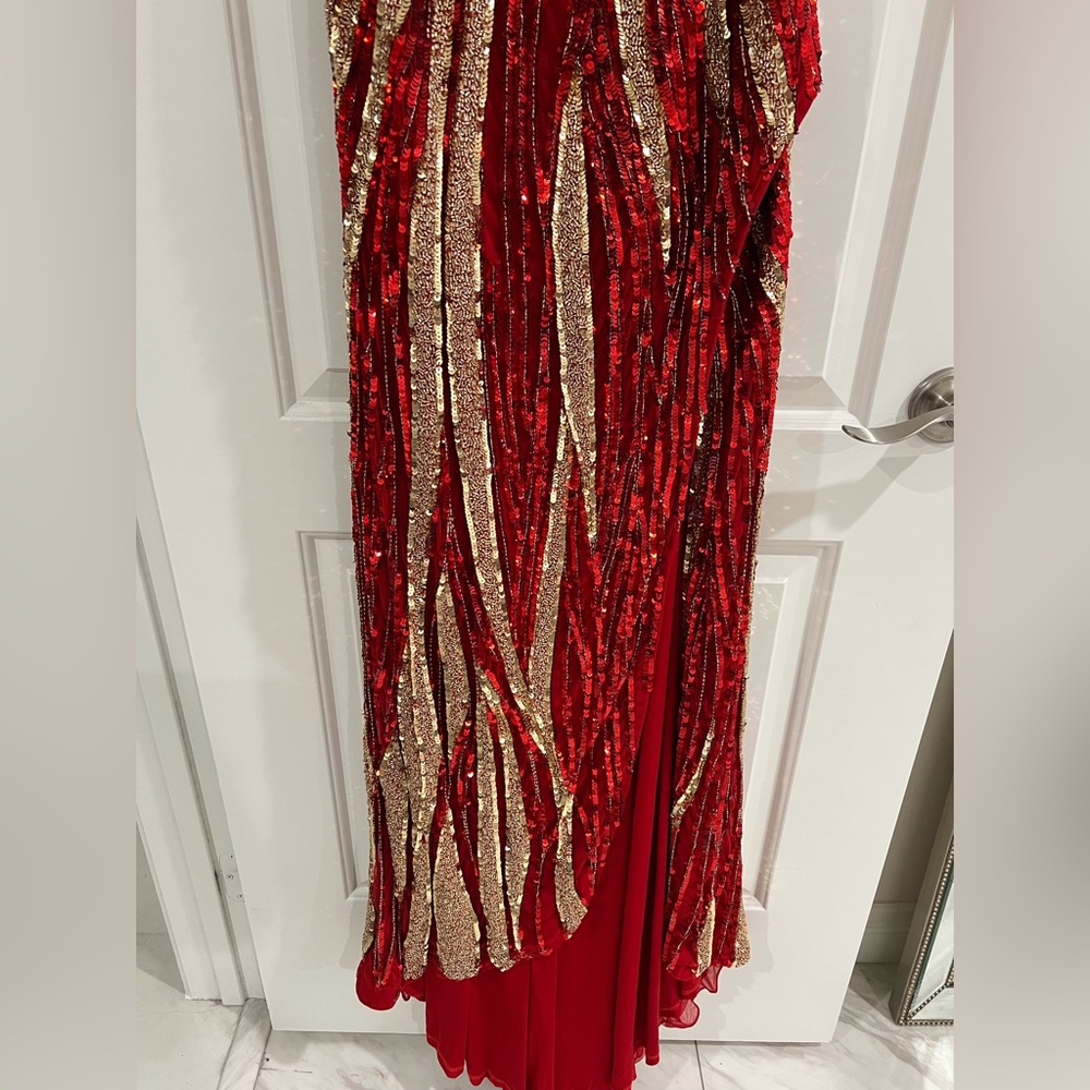 Red One-Shoulder Sequin Prom Dress - Picture 4 of 8